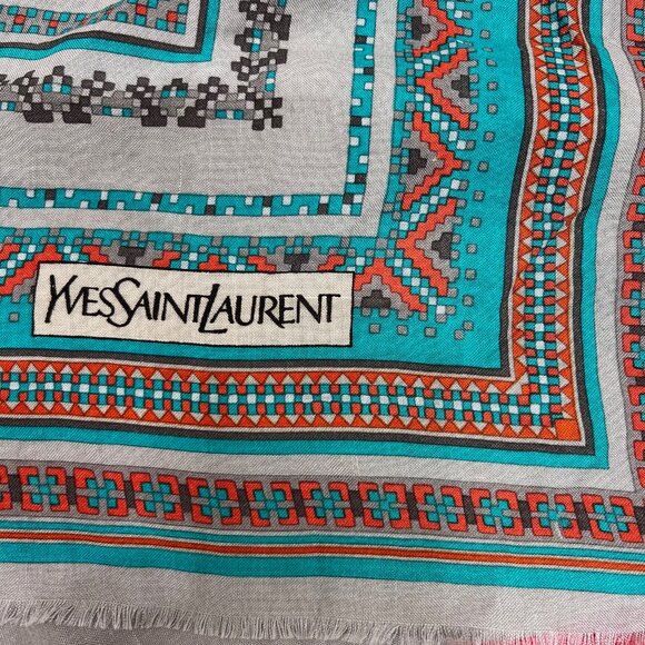 Vintage Yves Saint LaurentL scarf  cotton/ silk  31" gray dust green (25) - Picture 10 of 14